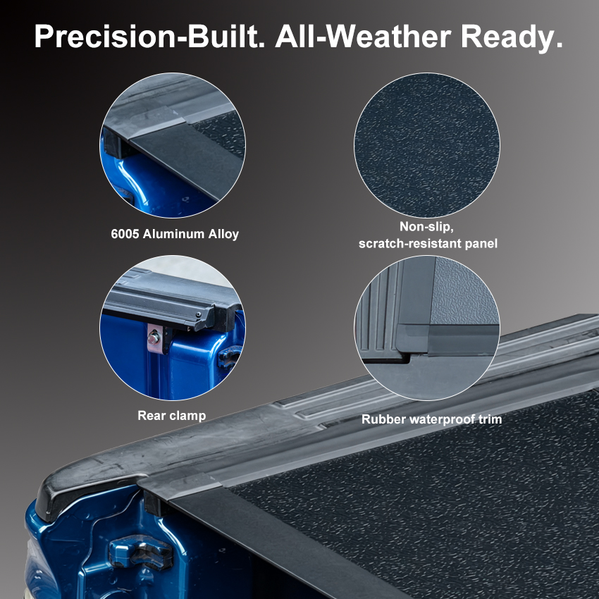 Aluminum alloy material of GMC Canyon hard quad fold tonneau cover